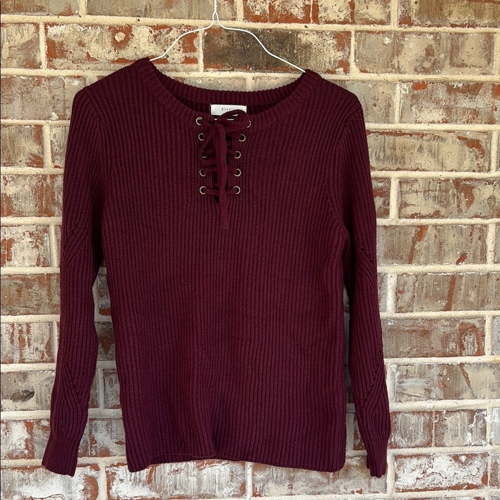 Ann Taylor Burgundy Lace-Up Knit Sweater